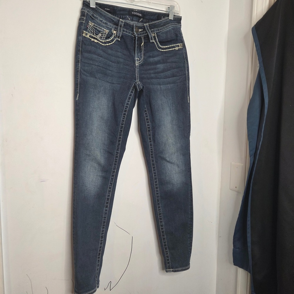 Vigoss Heritage Fit Skinny Jeans Dark Wash Embroidered Sequin Size 4 L30 Mens‎
